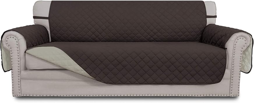 Easy-Going Reversible Couch Cover for 3 Cushion Couch Sofa Cover for Dogs Water Resistant Furniture Protector Cover with Foam Sticks Elastic Straps for Pet Cat (Sofa, Chocolate/Beige)