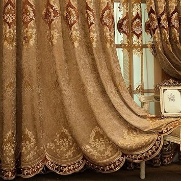 Amidoudou 1 Pair European Luxury Embroidered Curtains for Living Room Bedroom Chenille Curtains (Coffee,51x96 Inch)