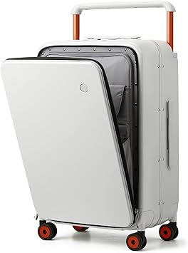 mixi Checked Luggage Wide Handle Luxury Design Rolling Travel Suitcase PC Hardside with Aluminum Frame Hollow Spinner Wheels, with Cover, 24 inch, Smoke White
