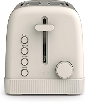 bella 2 Slice Toaster, 6 Setting Shade Control w Reheat, Cancel, Bagel & Defrost Buttons, Removable Crumb Tray, Anti Jam & Auto Shutoff, Auto Centering Guides & Cord Wrap, 900 Watt, Oatmilk