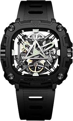 CIGA Design Automatic Watch - X Series Eye of Horus Mechanical Skeleton Watch Bioceramic Case Square Waterproof with Silicone Strap for Men and Women Gift, Analog Display Timepiece