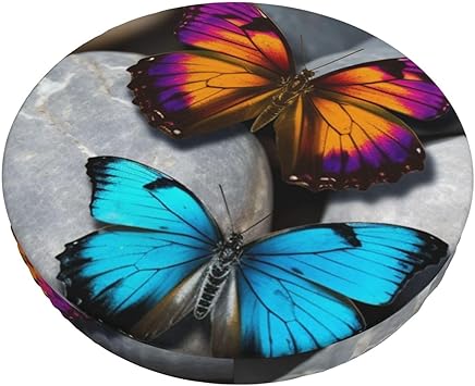 Colorful Butterfly Stone Stool Covers Round Bar Stool Cushions with Elastic Band Washable Bar Stool Seat Cover Removable Chair Covers Soft Velvet Barstool Slipcovers 13 inch