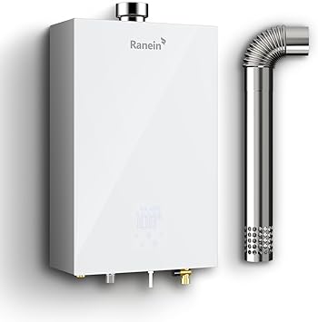 GEN II Ranein Natural Gas Tankless Water Heater, 4.76 GPM, 116,000 BTU Glass Panel Design Indoor On Demand Instant Hot Water Heater with LED Temperature Control Panel